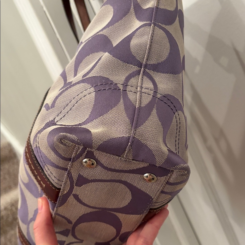 Y2K 💜 Purple Signature Jacquard Coach Tote Bag F13097 Rare Color - Picture 2 of 8